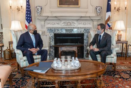  Khalilzad Meets U.S. Secretary of State Blinken On Afghan Peace