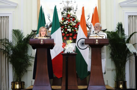 Prime Minister Narendra Modi (right) with his Italian counterpart Giorgia Meloni in New Delhi on Thursday.