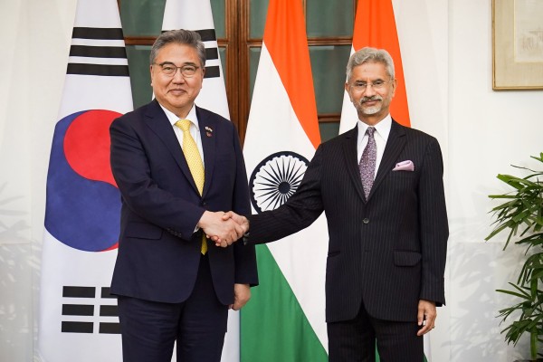 South Korean foreign minister Park Jin with External Affairs Minister S Jaishankar