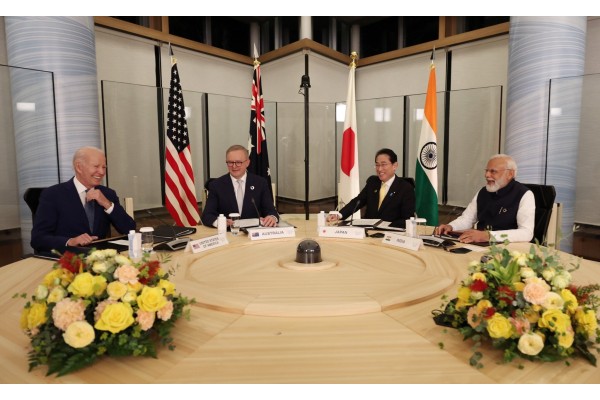 PM Narendra Modi (extreme right) at the Quad leaders summit in Hiroshima on Saturday.