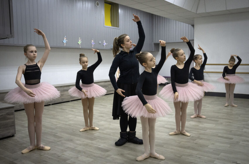 In northeast Ukraine, a windowless dance studio that doubles as a bomb shelter is an escape from the horrors of war for about 20 young girls. (Efrem Lukatsky/AP)
