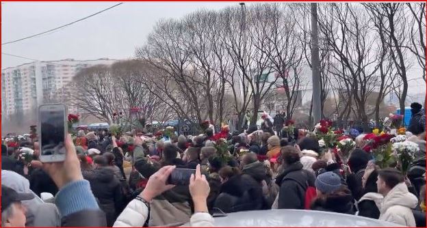 A screengrab from a video showing Navalny's funeral procession in Moscow 