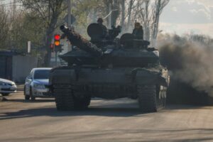 A Russian tank in Donetsk