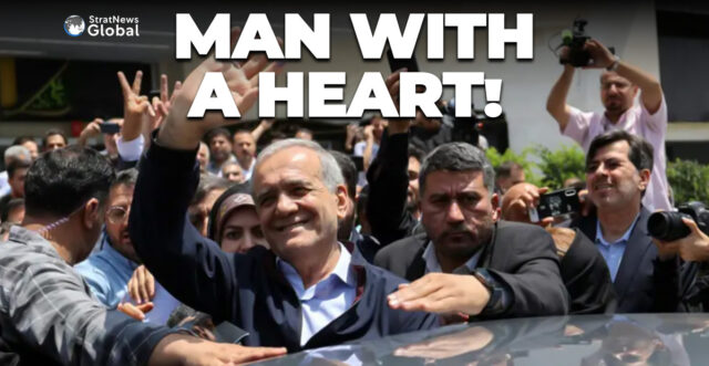 Presidential candidate Masoud Pezeshkian waves to supporters o on the day of the presidential election in Tehran, Iran on June 28, 2024, REUTERS