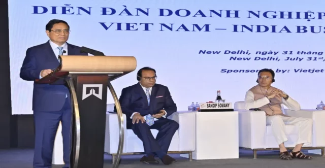 Vietnamese Prime Minister, Pham Minh Chinh addressing the Vietnam-India Business Forum