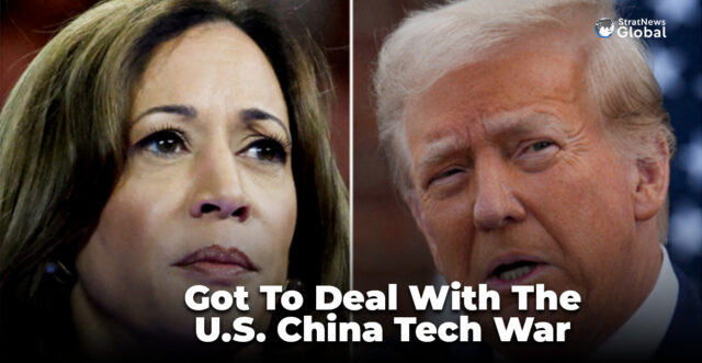 Got To Deal With The U.S. China Tech War U.S. Vice President Kamala Harris and former U.S. President Donald Trump