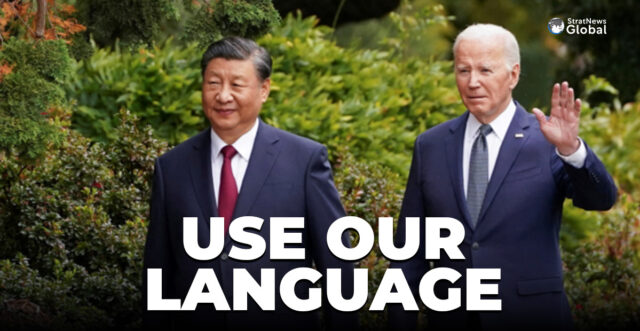 Use Our Language FILE PHOTO: U.S. President Joe Biden with Chinese President Xi Jinping