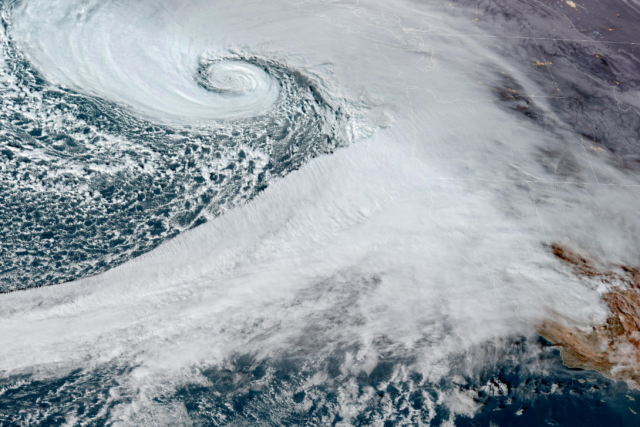 A low pressure storm system known as a "bomb cyclone"