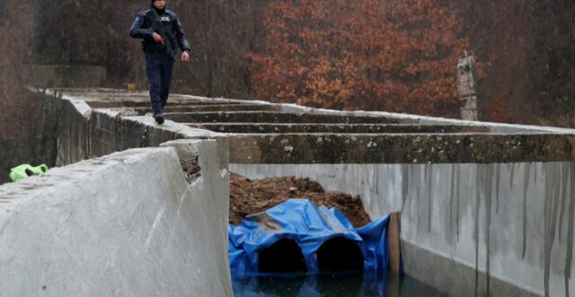 A view of the damaged canal in northern Kosovo