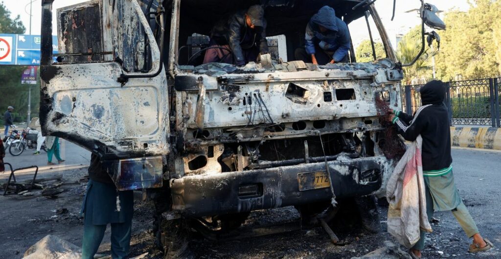 The truck used in protests in Pakistan