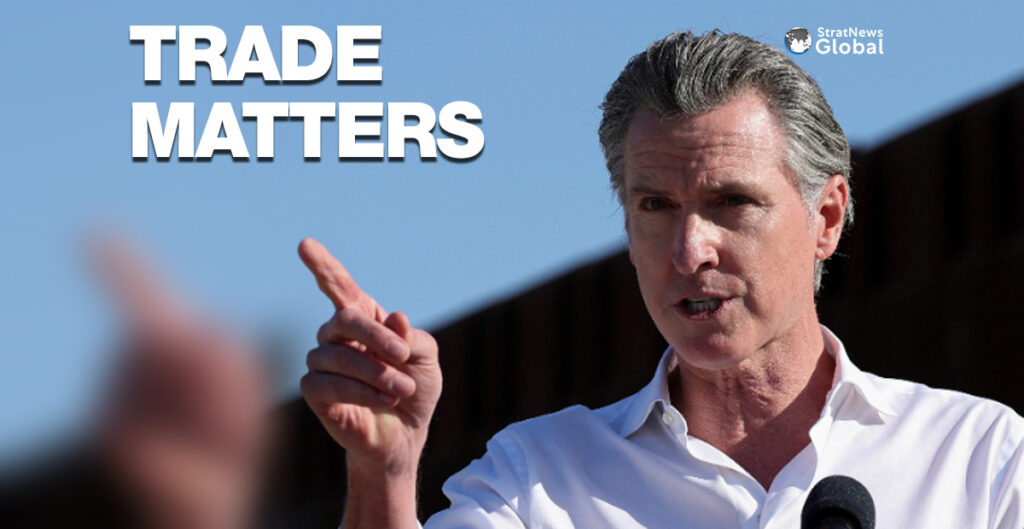 California Governor Gavin Newsom speaks on transnational commerce and border security while visiting the U.S.- Mexico border in San Diego, California, U.S. December 5, 2024. REUTERS/Mike Blake