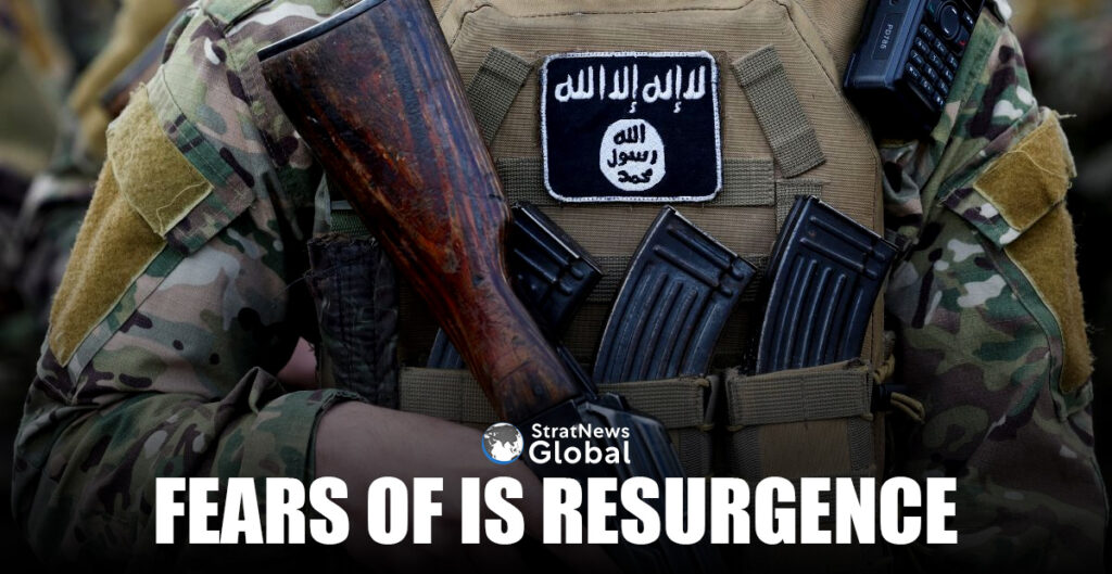 A patch of Islamic State is attached on a fighter's uniform