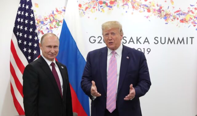 LYOVTJ5PT5O3FBRTPJEM7WTEHI Russia's President Vladimir Putin and U.S. President Donald Trump attend a meeting on the sidelines of the G20 summit in Osaka, Japan June 28, 2019. Sputnik/Mikhail Klimentyev/Kremlin via REUTERS/File Photo
