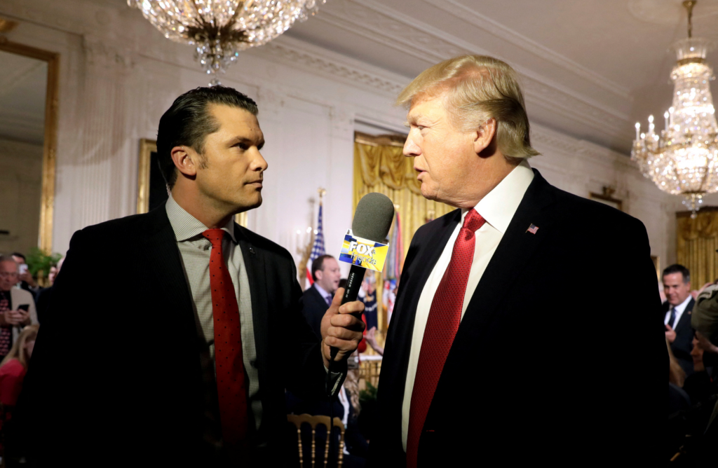 Fox News host Pete Hegseth with former U.S President Donald Trump. (REUTERS/Kevin Lamarque/File Photo)(REUTERS)