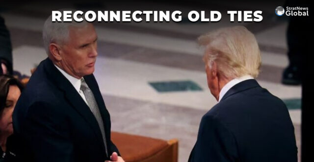 President-elect Donald Trump shakes hands with former Vice President Mike Pence on the day of the State Funeral for former President Jimmy Carter at the Washington National Cathedral in Washington, January 9. REUTERS/Brendan McDermid