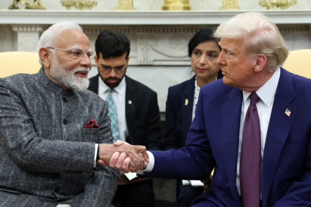 Indian Prime Minister Narendra Modi meets with U.S. President Donald Trump at the White House