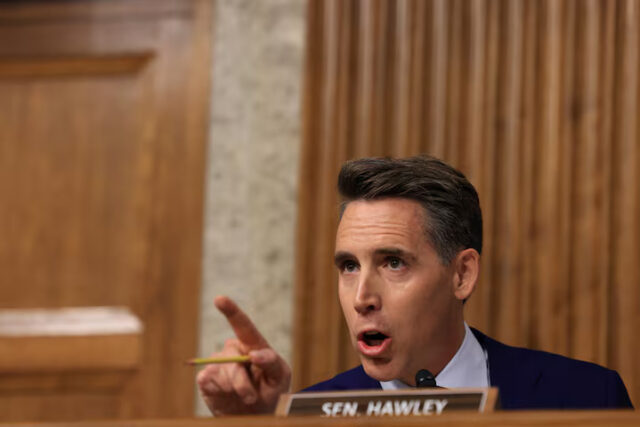 6Z5535FB6RM6XAMSBU5U4ON5PQ U.S. Senator Josh Hawley speaks during a Senate Judiciary Committee hearing on the attempted assassination of Republican presidential nominee and former U.S. President Donald Trump, on Capitol Hill in Washington, U.S., July 30, 2024. REUTERS/Kevin Mohatt/File Photo