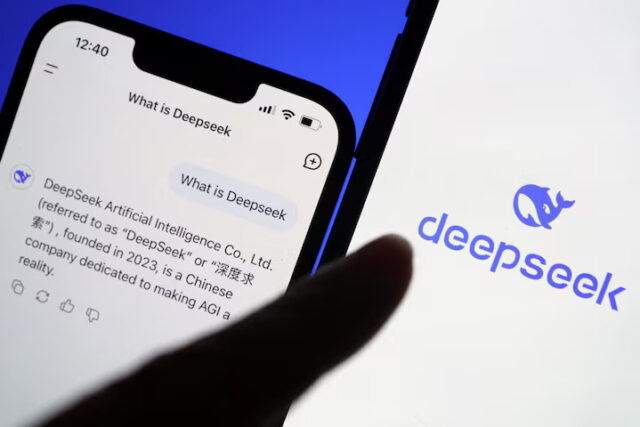 7QB3BBJX7JJ5LLMDS7UBTYS5VI The logo of DeepSeek is displayed alongside its AI assistant app on a mobile phone, in this illustration picture taken January 28, 2025. REUTERS/Florence Lo/Illustration/File Photo
