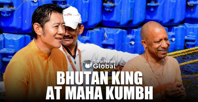 Bhutan King Jigme Khesar Namgyel Wangchuck and Uttar Pradesh Chief Minister, Yogi Adityanath and taking a holy dip at Sangam during the Maha Kumbh Mela, in Prayagraj, on Tuesday
