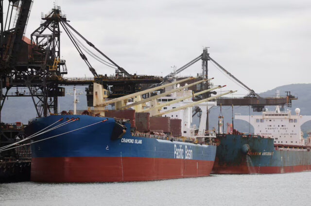 D3W5WU5BAFMBXPYOPZQMK3U5DA Vessels are docked at the BlueScope steelworks, Port Kembla, Australia February 9, 2024. REUTERS/Lewis Jackson/File Photo