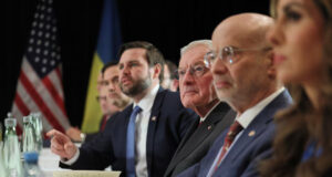 U.S. special envoy for Russia and Ukraine Keith Kellogg, Vice President JD Vance and Secretary of State Marco Rubio attend a bilateral meeting with Ukrainian President Volodymyr Zelenskiy (not pictured), on the sidelines of the Munich Security Conference (MSC), in Munich, Germany February 14, 2025. REUTERS/Leah Millis