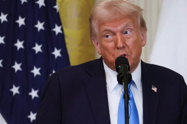 NNANYVTOCNOFHPFA3ULPTTWMQU U.S. President Donald Trump speaks during a joint press conference with Israeli Prime Minister Benjamin Netanyahu in the East Room at the White House in Washington, U.S., February 4, 2025. REUTERS/Leah Millis/File Photo