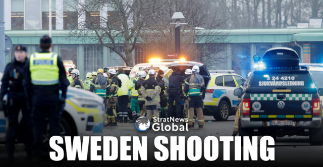 Emergency personnel and police officers work at the adult education center Campus Risbergska school after a shooting attack in Orebro, Sweden, February 4, 2025. TT News Agency/Kicki Nilsson via REUTERS
