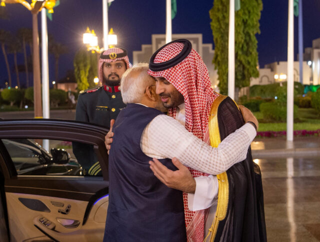 India's Prime Minister Modi meets Saudi Crown Prince Bin Salman, in Jeddah