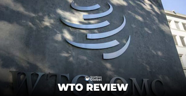 A logo is seen at the World Trade Organization (WTO) headquarters before a news conference in Geneva, Switzerland, October 5, 2022. REUTERS/Denis Balibouse/File Photo