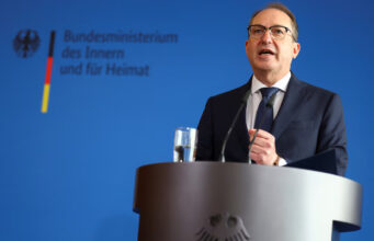 German Interior Minister Alexander Dobrindt gives a statement on the ban of the right-wing "Kingdom of Germany" organization, in Berlin, Germany, May 13, 2025. REUTERS/Lisi Niesner