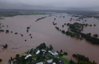 A drone view shows a flooded area following heavy rains, in Tinonee, New South Wales, Australia May 21, 2025. Harrison Reed/Handout via REUTERS