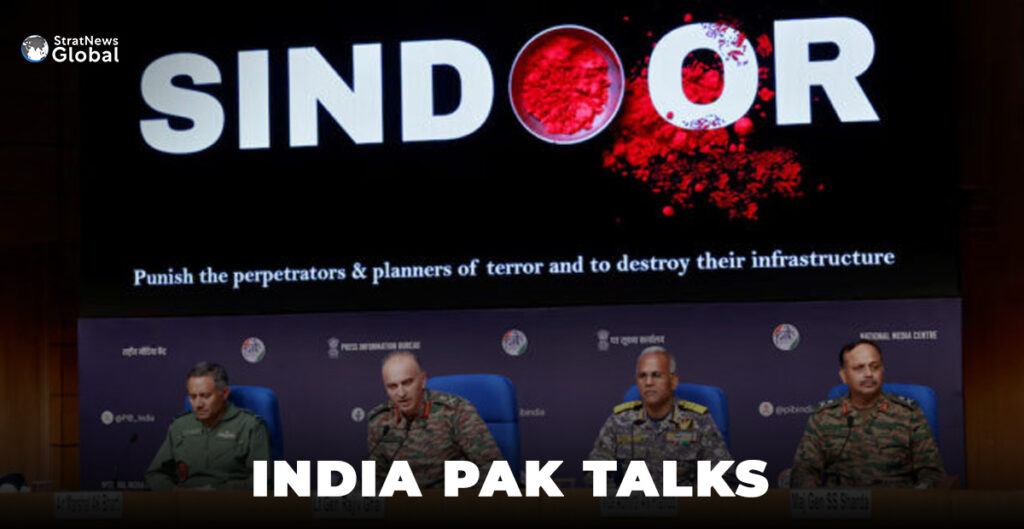 Air Marshal AK Bharti, Lieutenant General Rajiv Ghai, Vice Admiral AN Pramod and Major General SS Sharda attend a press briefing at the National Media Centre in New Delhi, India, May 11, 2025. REUTERS/Priyanshu Singh