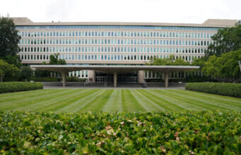 View of the main entrance of CIA headquarters in Langley, Virginia, U.S., July 8, 2022. REUTERS/Kevin Lamarque