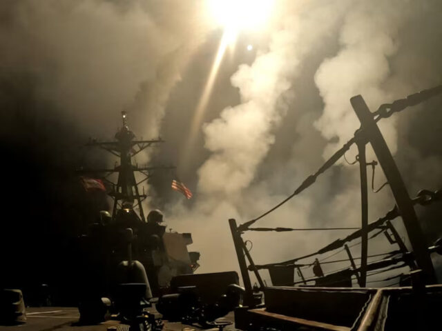 JSR3RIY7NVPENFWRRZH4TPVQTQ A ship fires missiles at an undisclosed location, after U.S. President Donald Trump launched military strikes against Yemen's Iran-aligned Houthis on Saturday over the group's attacks against Red Sea shipping, in this screengrab obtained from a handout video released on March 15, 2025. U.S. Central Command/Handout via REUTERS/File Photo