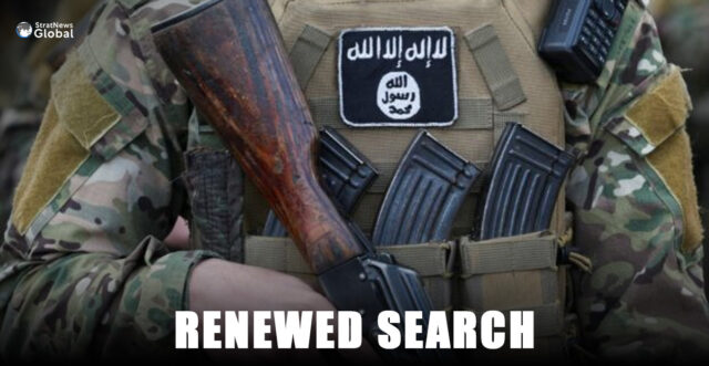 A patch of Islamic State is attached on a fighter's uniform