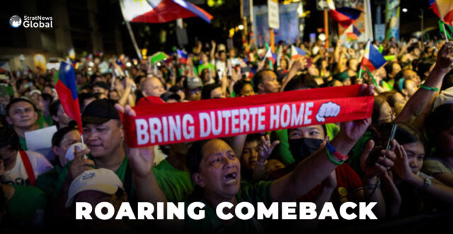 Supporters of the arrested former Philippine President Rodrigo Duterte chant his name during a solidarity rally on his birthday, in Davao City, Philippines, March 28, 2025. REUTERS/Eloisa Lopez/File Photo