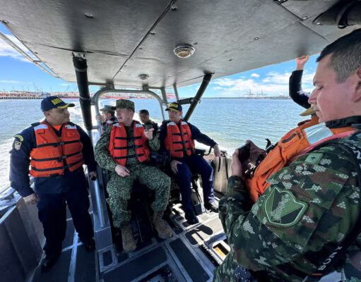Colombia's armed forces commander, Admiral Francisco Cubides, speaks with Colombian Navy members during a maritime security tour in Buenaventura, Colombia June 28, 2025. REUTERS/Javier Andres Rojas/File Photo