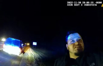 Kilmar Abrego-Garcia, a Salvadoran national, speaks with a Tennessee Highway Patrol officer during a traffic stop on Interstate 40 in Tennessee, U.S. November 30, 2022 in a still image from body camera video. Tennessee Department of Safety & Homeland Security/Handout via REUTERS/File Photo
