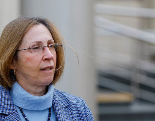 US Ambassador to Russia Lynne Tracy speaks with journalists outside a court building after a hearing to consider extending detention of Wall Street Journal reporter Evan Gershkovich in Moscow, Russia, March 26, 2024. REUTERS/Evgenia Novozhenina/File Photo
