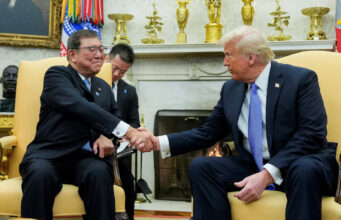 US President Donald Trump shakes hands with Japan's Prime Minister Shigeru Ishiba at the White House in Washington, US, February 7, 2025. REUTERS/Kent Nishimura/File Photo