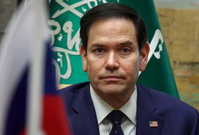 CEVD3523A5LRPNI2UPCW6JUBG4 U.S. Secretary of State Marco Rubio attends an interview after meeting with Russian Foreign Minister Sergei Lavrov and Russian President Vladimir Putin's foreign policy advisor Yuri Ushakov, , U.S. National Security Advisor Mike Waltz, and U.S. Middle East envoy Steve Witkoff, at Diriyah Palace, in Riyadh, Saudi Arabia, February 18, 2025. REUTERS/Evelyn Hockstein/Pool/File Photo