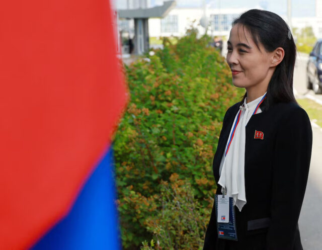 COURAZBX25LGJDOZNWSW6TKH4E Kim Yo Jong, sister of North Korea's leader Kim Jong Un, arrives at the Vostochny Сosmodrome before a meeting of Russia's President Vladimir Putin with North Korea's leader Kim Jong Un, in the far eastern Amur region, Russia, September 13, 2023. Sputnik/Vladimir Smirnov/Pool via REUTERS/File Photo