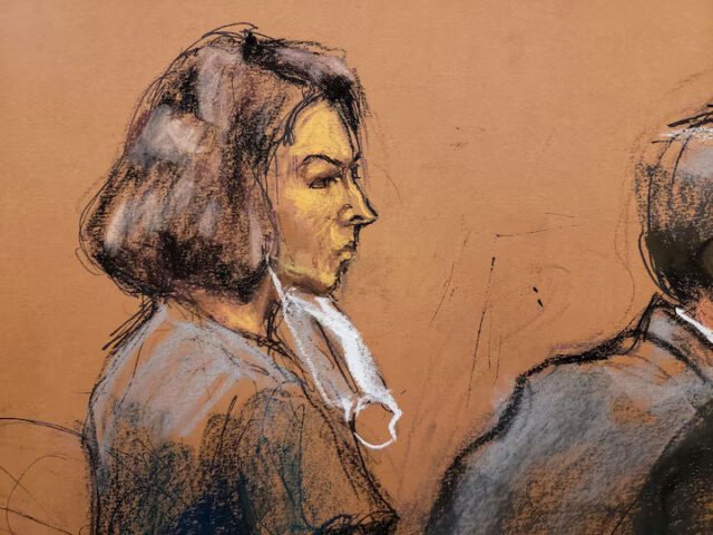 DY3CEIT4ENOVZDXKGCHBEEXCFM Jeffrey Epstein associate Ghislaine Maxwell sits at the defense table as juror number 50 answers questions from Judge Alison Nathan about his answers on the juror questionnaire in a courtroom sketch in New York City, U.S., March 8, 2022. REUTERS/Jane Rosenberg/File Photo