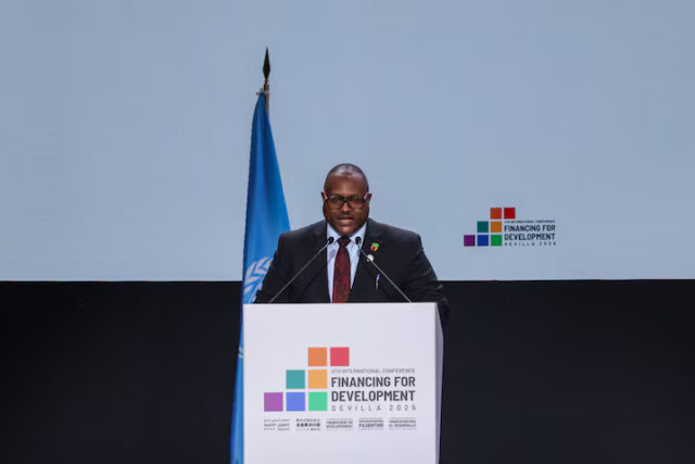 H632ABGNF5O7FFUYF4JXKCG5QM Mulambo Haimbe, Zambian Foreign Minister, speaks during the 4th International Conference on Financing for Development, in Seville, Spain, July 1, 2025. REUTERS/Claudia Greco/File Photo