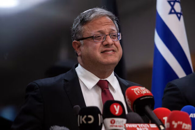 J7OVQFFIARMRBMLSXISAYPKCQQ Israeli National Security Minister and head of Jewish Power party Itamar Ben-Gvir gives a statement to members of the press, ahead of a possible ceasefire between Israel and Hamas, in Jerusalem, January 16, 2025. REUTERS/Oren Ben Hakoon/File Photo
