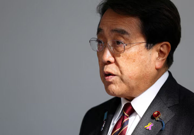 KMO27IK6BRNIRKVH7TCJGZ6CXY Japan's Economic Revitalization Minister Ryosei Akazawa speaks to the press upon his arrival at Haneda Airport, a day after ministerial talks on tariffs in Tokyo, Japan, April 18, 2025. REUTERS/Issei Kato/File Photo