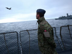 Denmark Excludes US Military From Largest Arctic Drill In Greenland’s History A Danish F-16 fighter jet flies over the frigate Niels Juel as Danish and French armed forces perform military drills off the coast of Nuuk, Greenland, September 15, 2025. REUTERS/Guglielmo Mangiapane