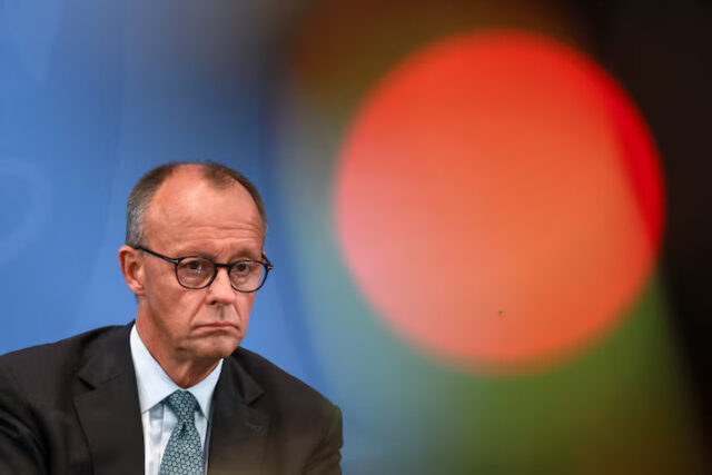 CGNEXXCUV5L27KUNPBDUGRBX6Y German Chancellor and leader of the Christian Democratic Union (CDU) Friedrich Merz attends a statement after coalition committee talks in Berlin, Germany. September 3, 2025. REUTERS/Fabrizio Bensch/File Photo