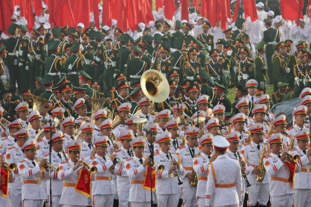 L6ZZGUDXF5N2DD2RC5EAD7FL3Y Musicians play ahead of a National Day parade marking the 80th anniversary of independence in Hanoi, Vietnam, September 2, 2025. REUTERS/Athit Perawongmetha/Pool