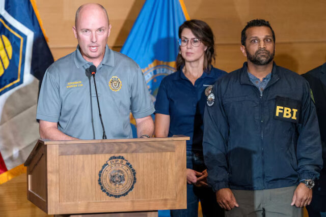 Utah Governor Spencer Cox speaks at a press conference, near FBI Director Kash Patel, at the Utah Valley University, after U.S. right-wing activist and commentator, Charlie Kirk, an ally of U.S. President Donald Trump, was fatally shot during an event at the university, in Orem, Utah, U.S. September 11, 2025. REUTERS/Cheney Orr